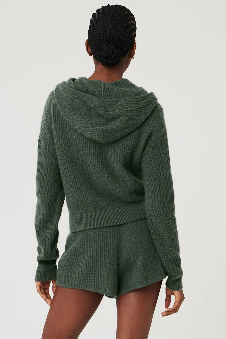 Cashmere Plush Waffle Full Zip Hoodie - Dark Cactus