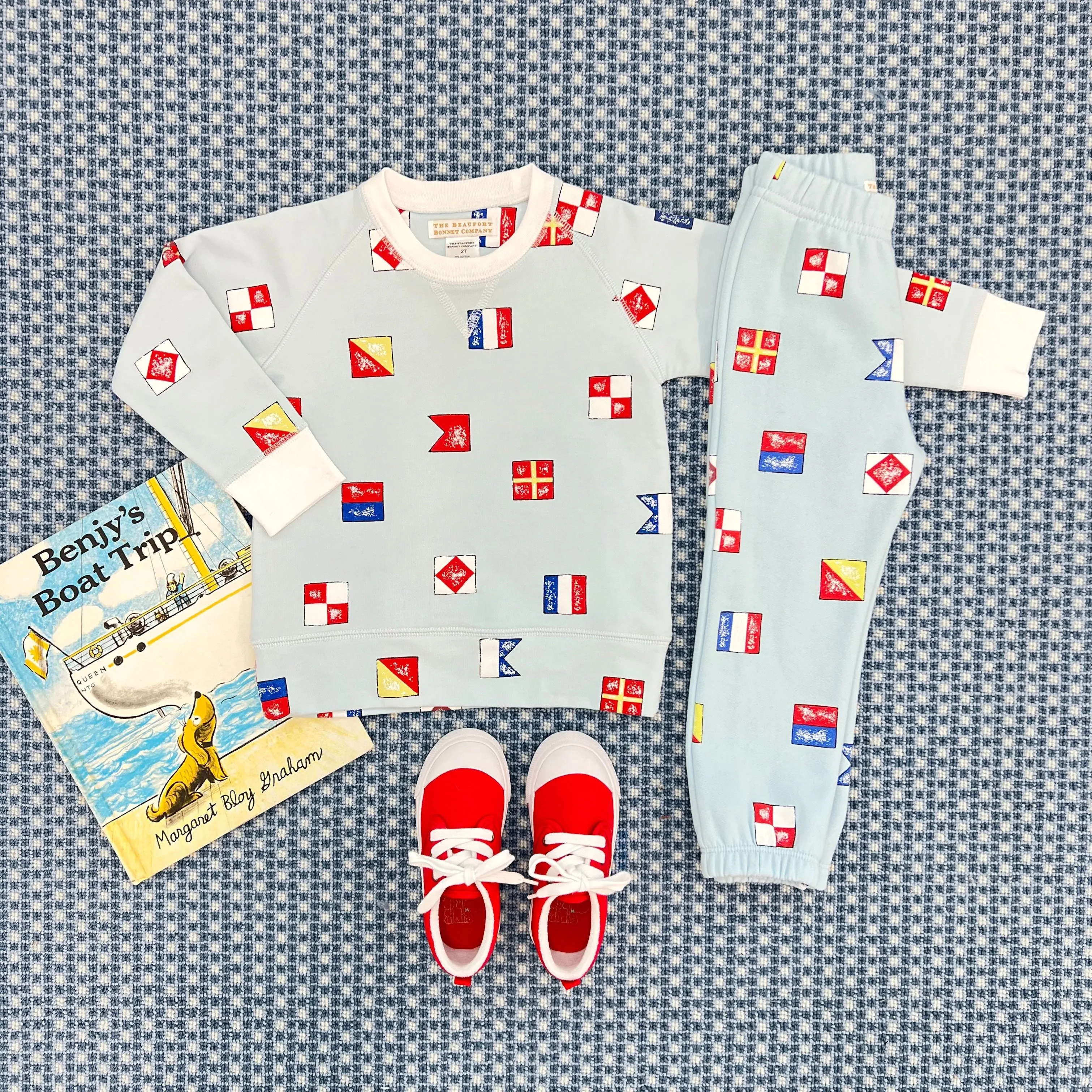 Cassidy Comfy Crewneck (Unisex) - New Street Nautical Flags with Worth Avenue White