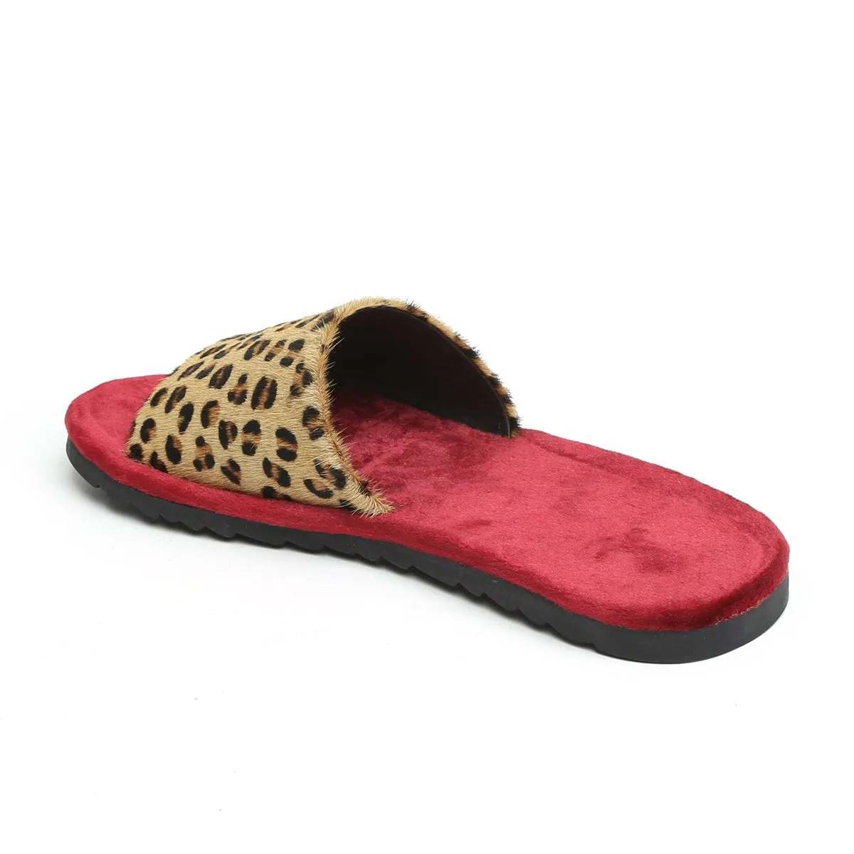 Cheetah Print Hairon Leather Strap Velvet Slide-In Slippers by Brune & Bareskin