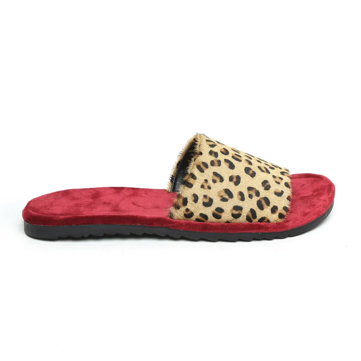 Cheetah Print Hairon Leather Strap Velvet Slide-In Slippers by Brune & Bareskin