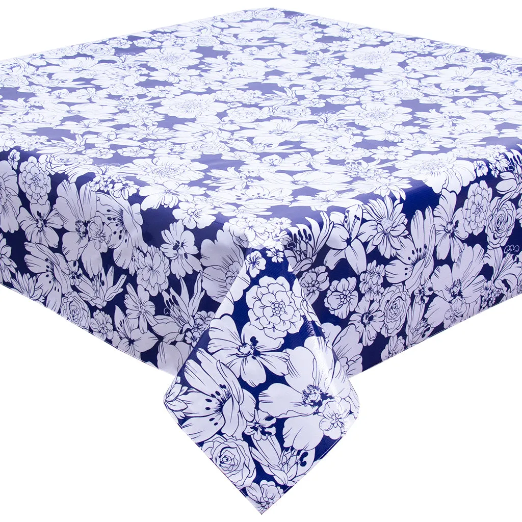 Chelsea Flowers on Navy Oilcloth Tablecloths