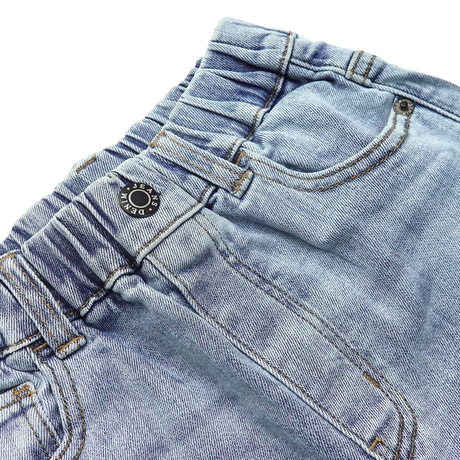 Child Simple Design Denim Pants,12M-14T Wide Age Ranges Ribbed Elastic Waist Jeans