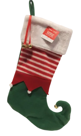 Christmas Elf Stocking With Jingle Bells Green/Red/White 19"