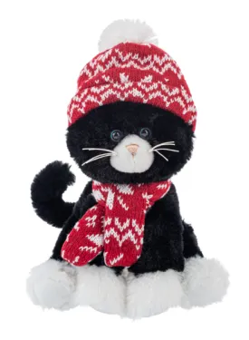 Christmas Kittens with Red Snowflake Hat & Scarf - Black, Grey or Tan