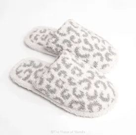 Comfy Leopard Animal Print Slippers - Grey