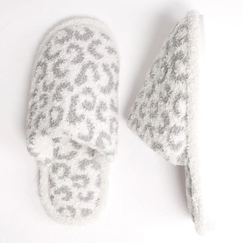 Comfy Leopard Animal Print Slippers - Grey