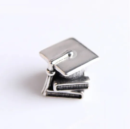 Congratulations! Graduation Cap & Books Charm 925 Sterling Silver