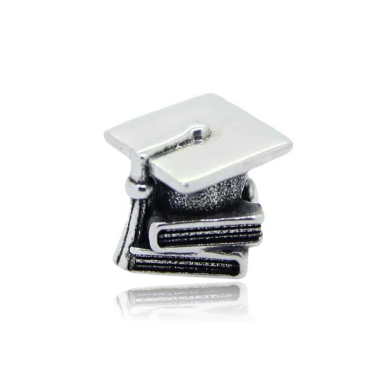 Congratulations! Graduation Cap & Books Charm 925 Sterling Silver