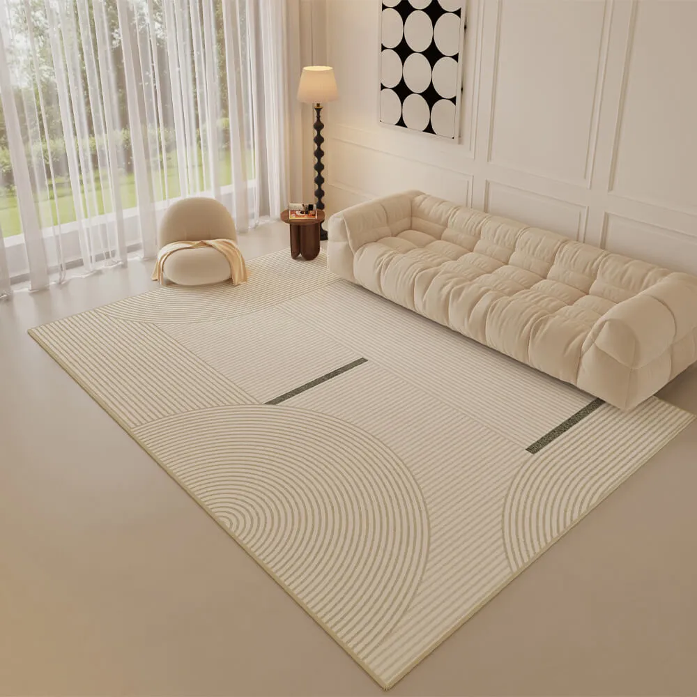 Creamy Striped Minimalist Modern Cashmere Rug