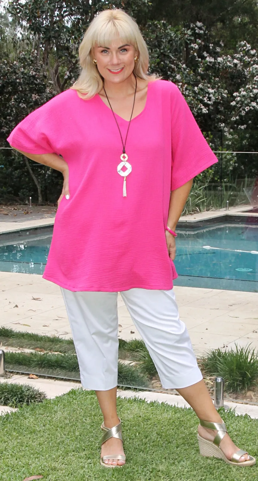 Crinkle Cotton Kaftan Fuchsia