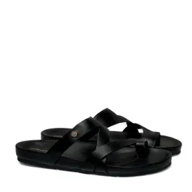 Cross Straps Black Leather Slipper/Sandal