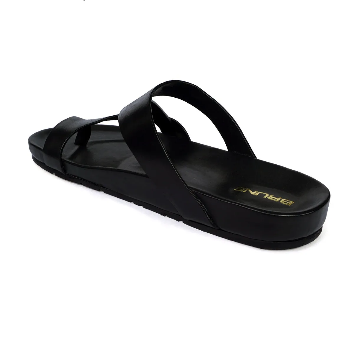 Cross Straps Black Leather Slipper/Sandal