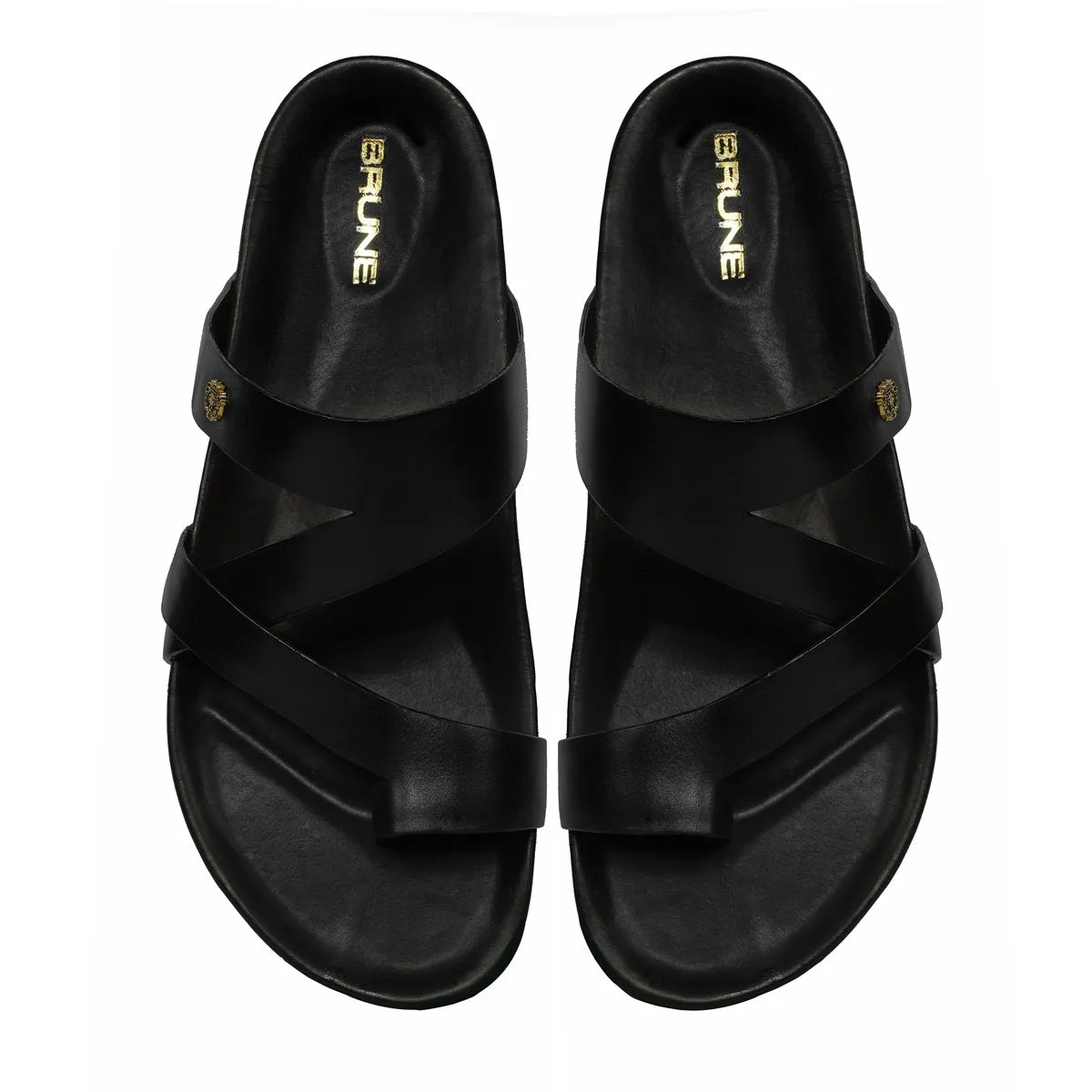 Cross Straps Black Leather Slipper/Sandal