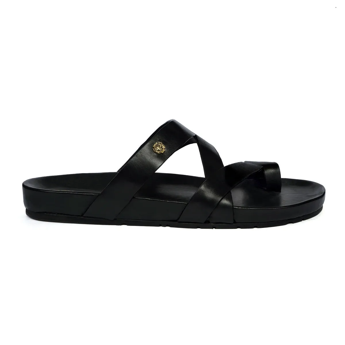 Cross Straps Black Leather Slipper/Sandal