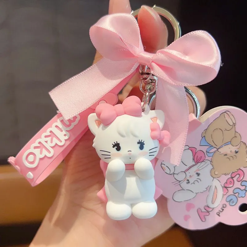 Cute Anime Mikko Bowknot Cat Keychain