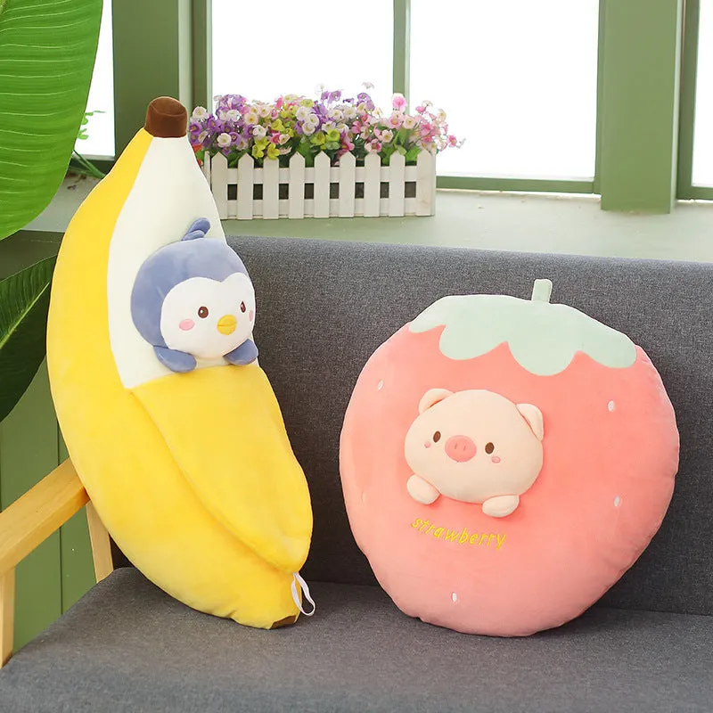 Cute Banana Carrot Fruit Plush Pillow