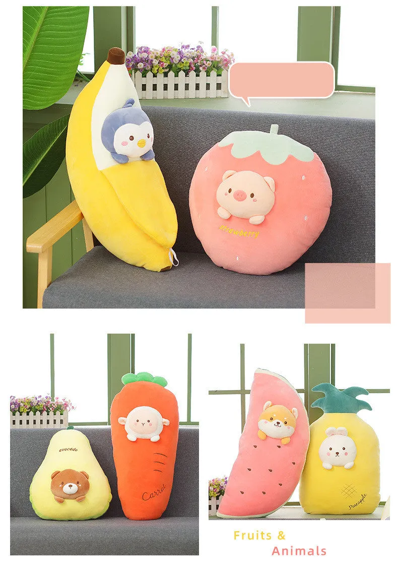 Cute Banana Carrot Fruit Plush Pillow