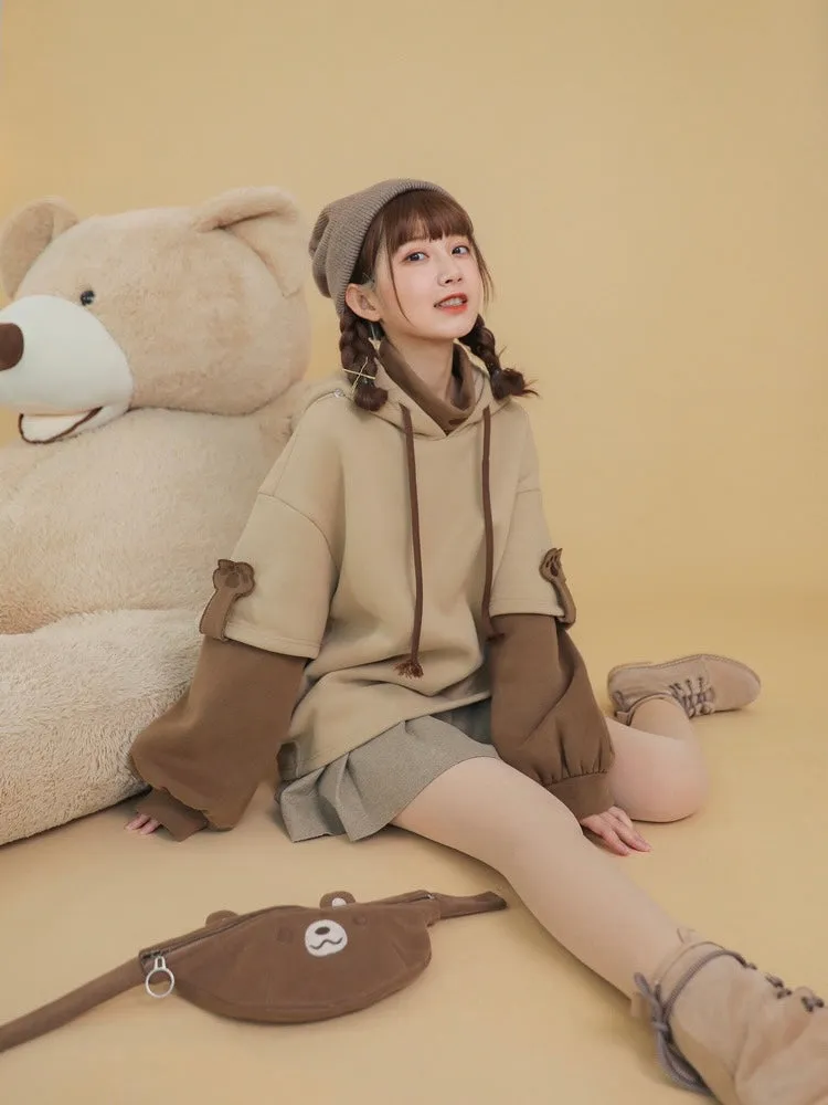 Cute Brown Bear Intimate Two-Piece Hoodie with Detachable Bum Bag