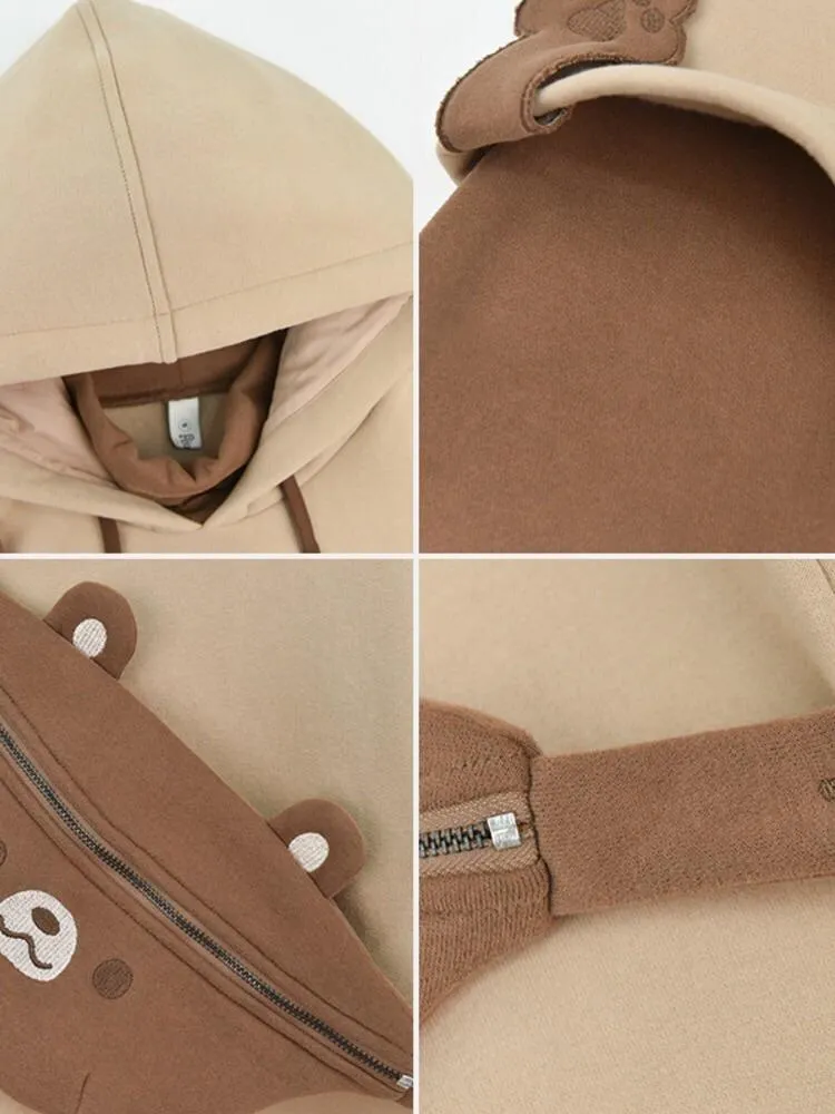 Cute Brown Bear Intimate Two-Piece Hoodie with Detachable Bum Bag