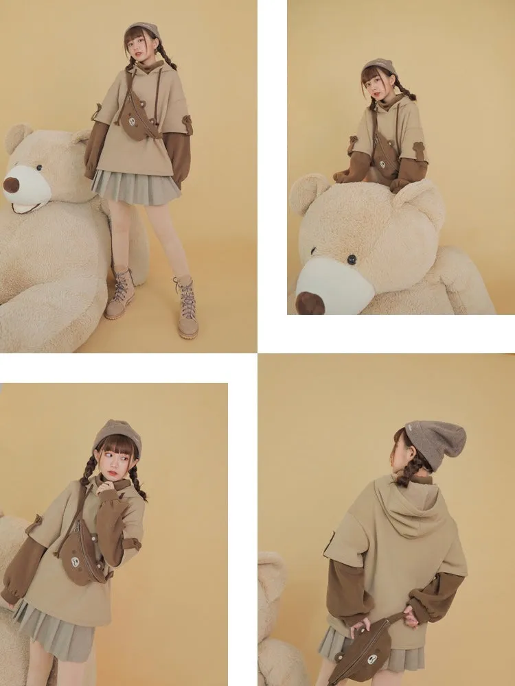 Cute Brown Bear Intimate Two-Piece Hoodie with Detachable Bum Bag