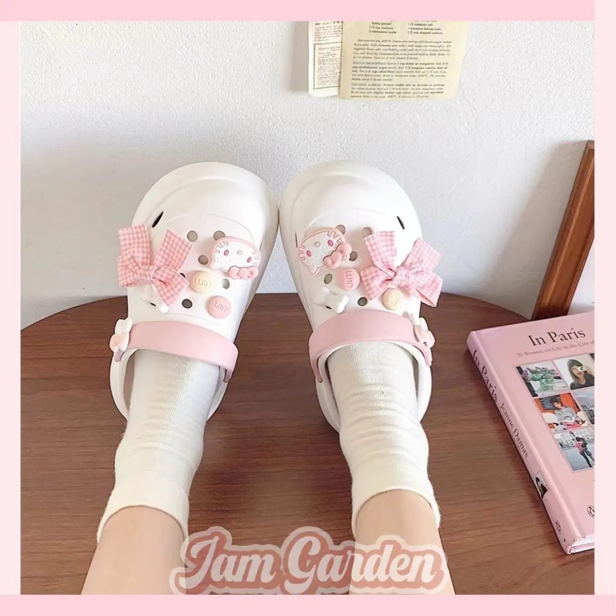 Cute Girl Heart Bow Knot Hole Shoes Summer Thick Bottom Heightening Non-slip Beach Baotou Slippers