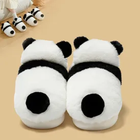 Cute Panda Shoes Winter Plush Slippers Women Warm Cartoon Garden House Shoes Indoor Home Thick Sole Footwear Non-Slip Fluffy Household Slides