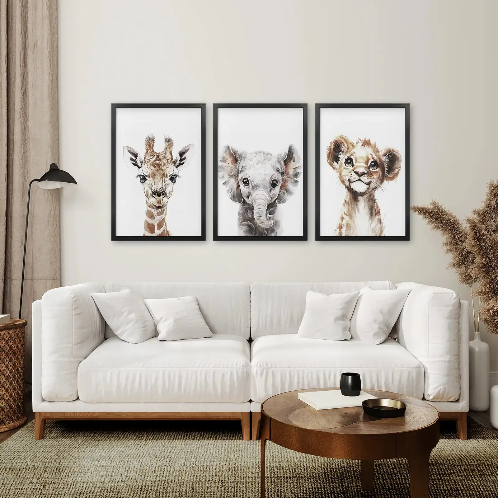 Cute Set of 3 Watercolor Jungle Animal Wall Art