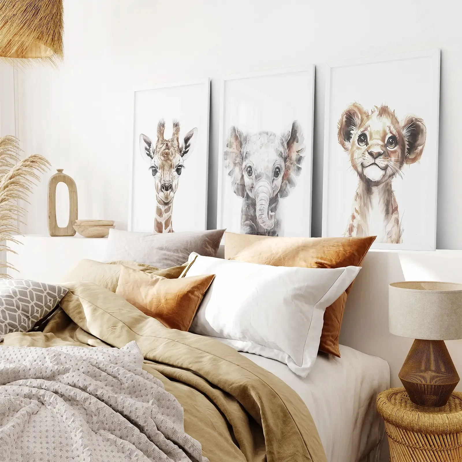 Cute Set of 3 Watercolor Jungle Animal Wall Art