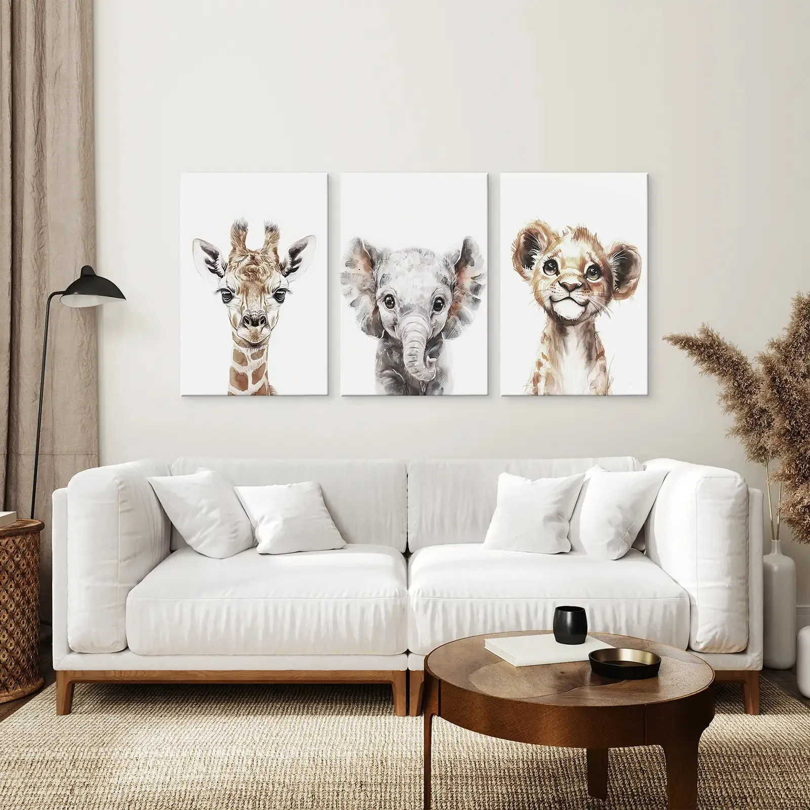 Cute Set of 3 Watercolor Jungle Animal Wall Art