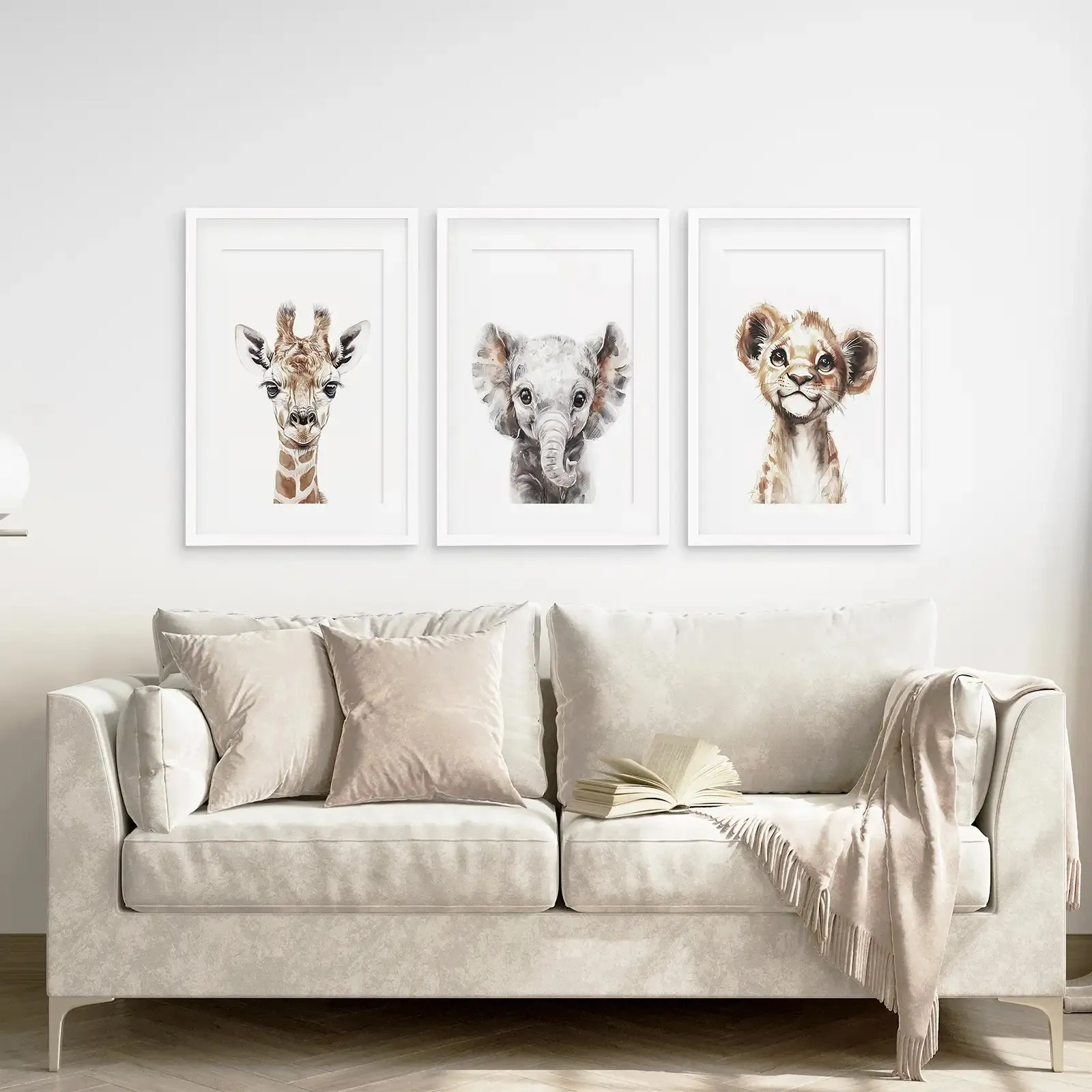 Cute Set of 3 Watercolor Jungle Animal Wall Art