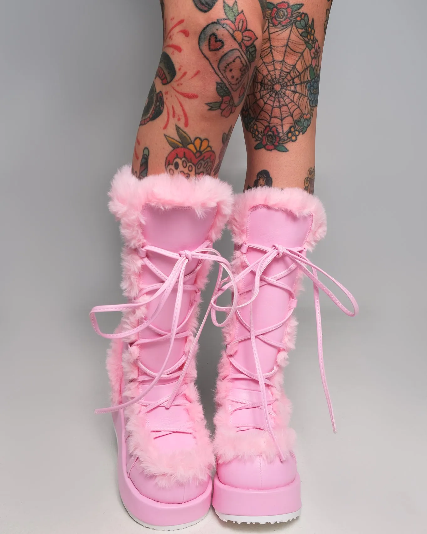 Demonia Pink Winter Solstice Faux Fur Boots