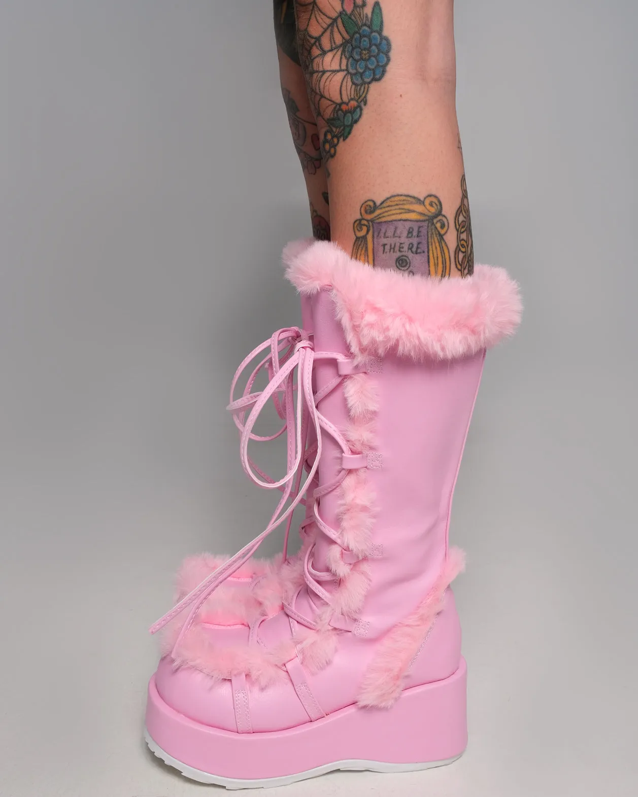 Demonia Pink Winter Solstice Faux Fur Boots