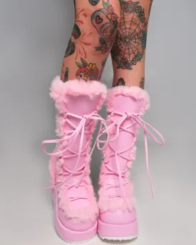 Demonia Pink Winter Solstice Faux Fur Boots