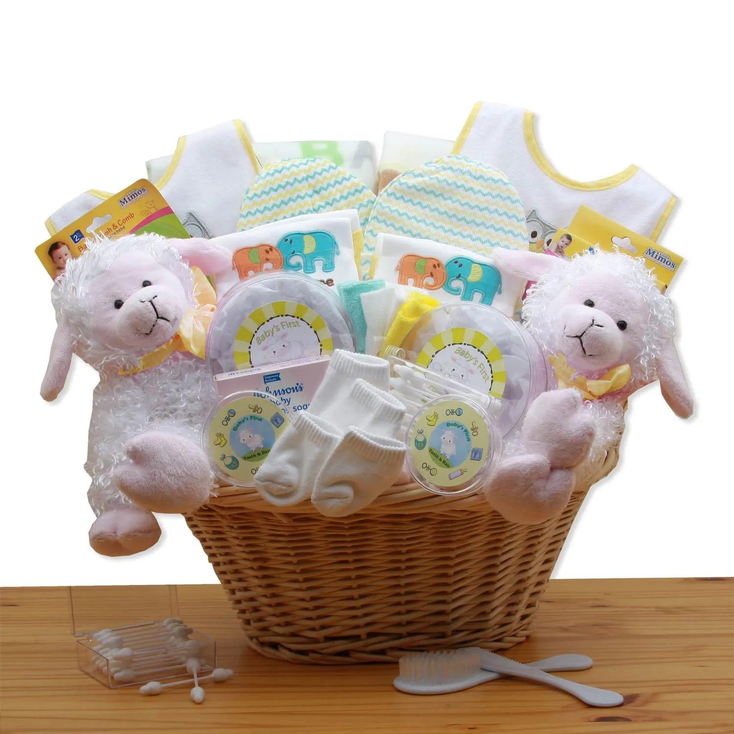 Double Delight Twins New Baby Gift Basket - Yellow