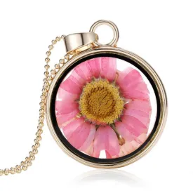 Dried Pink Flower Necklace