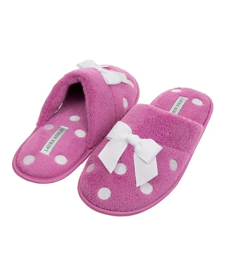 Embroidered Dot Magenta Slipper with Bow