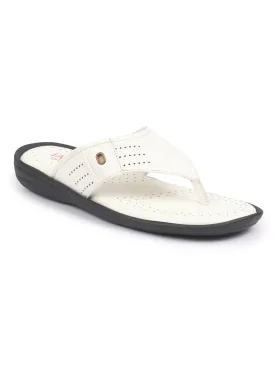 FAUSTO Men White Open Toe Flip-Flop Slippers With Memory Cushion|Outdoor Slipper For Men