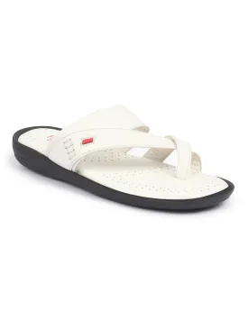 FAUSTO Men White Toe Ring Flat Dress Slipper With Memory Cushioned|Multi Strap Slipper For Evening|Slippers For Kurta