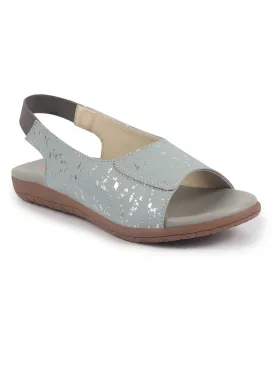 FAUSTO Women Grey Shiny Textured Elastic Back Strap Peep Toe Flat Sandal With Cushioned Footbed|Party|Dress|Ethnic