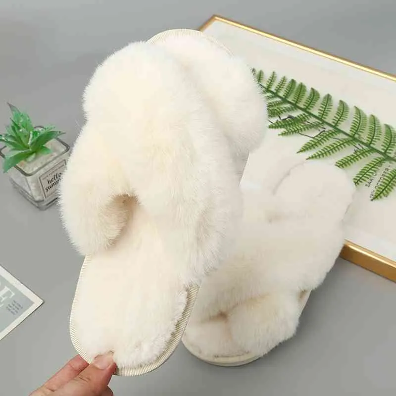 Faux Fur Crisscross Strap Slippers