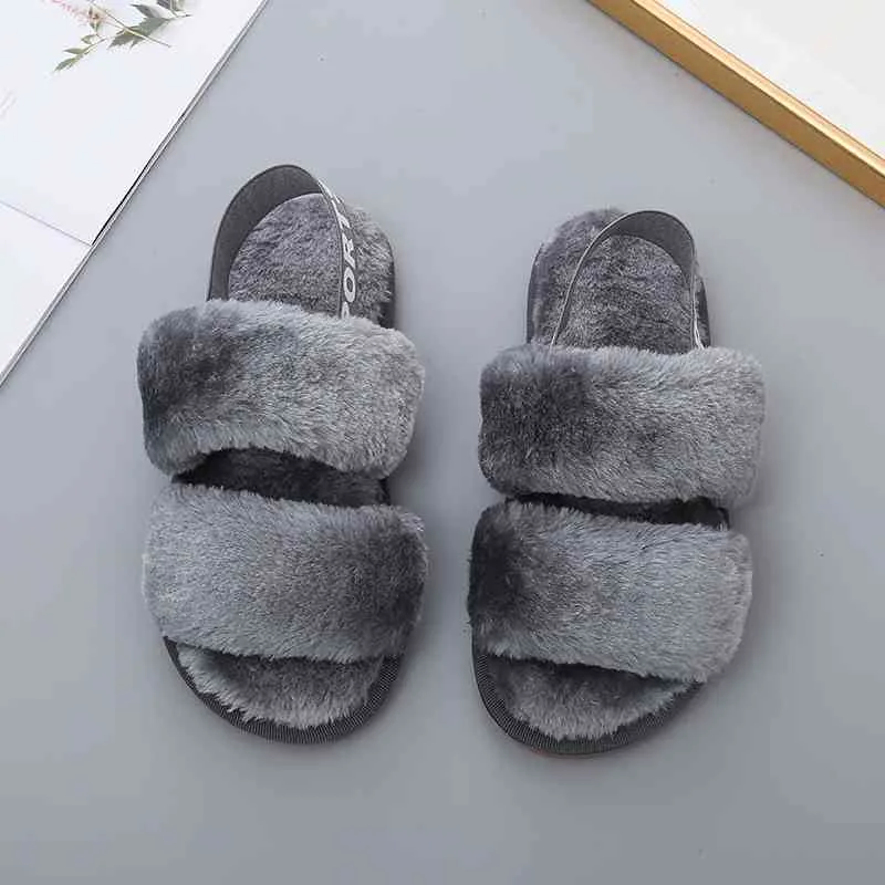 Faux Fur Open Toe Slippers