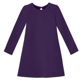 Girls Lightweight Soft Cotton Fleece A-Line Dress| Purple