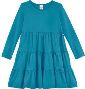 Girls Soft Cotton Jersey Long Sleeve Tiered Dress | Teal