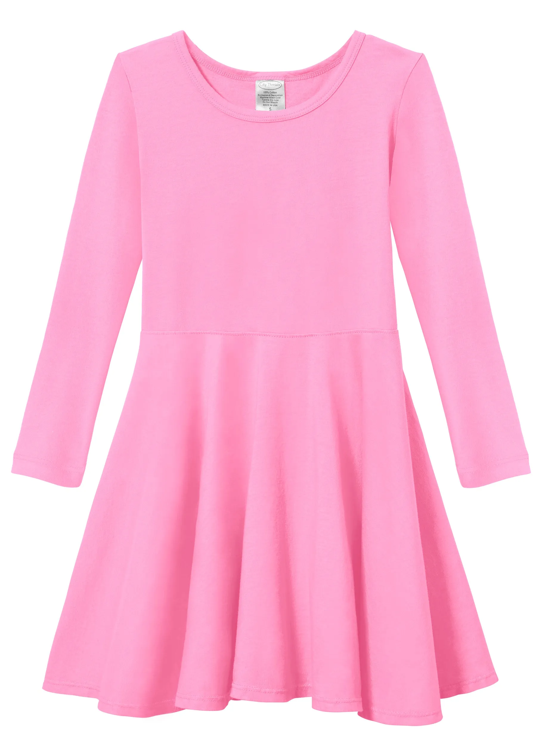 Girls Soft Cotton Jersey Long Sleeve Twirly Dress | Medium Pink