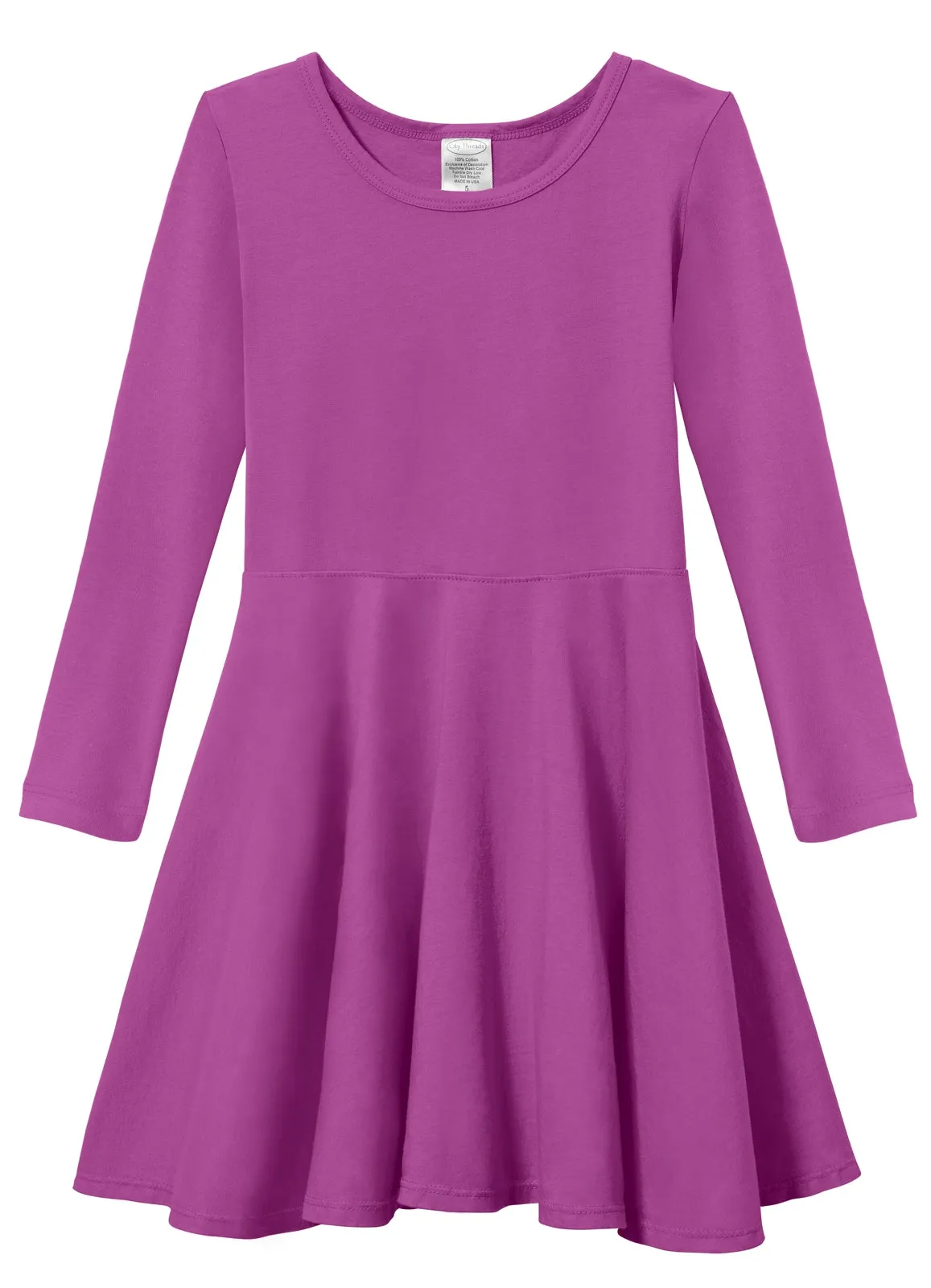 Girls Soft Cotton Jersey Long Sleeve Twirly Dress | Plum