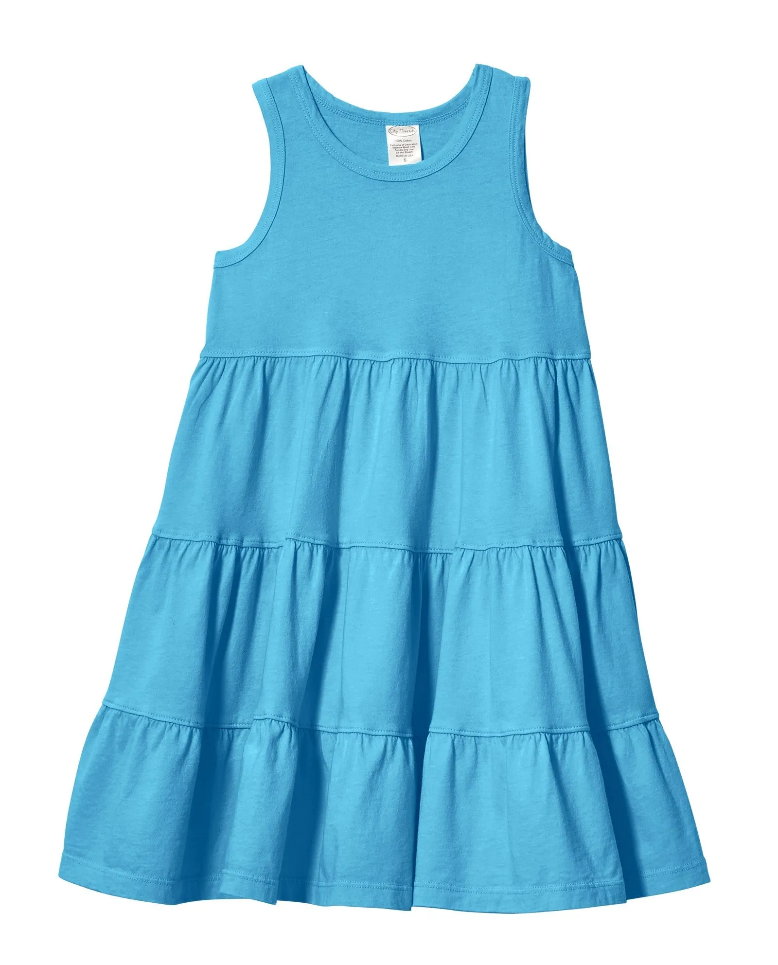 Girls Soft Cotton Jersey Tiered Tank Dress | Turquoise