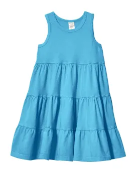 Girls Soft Cotton Jersey Tiered Tank Dress | Turquoise