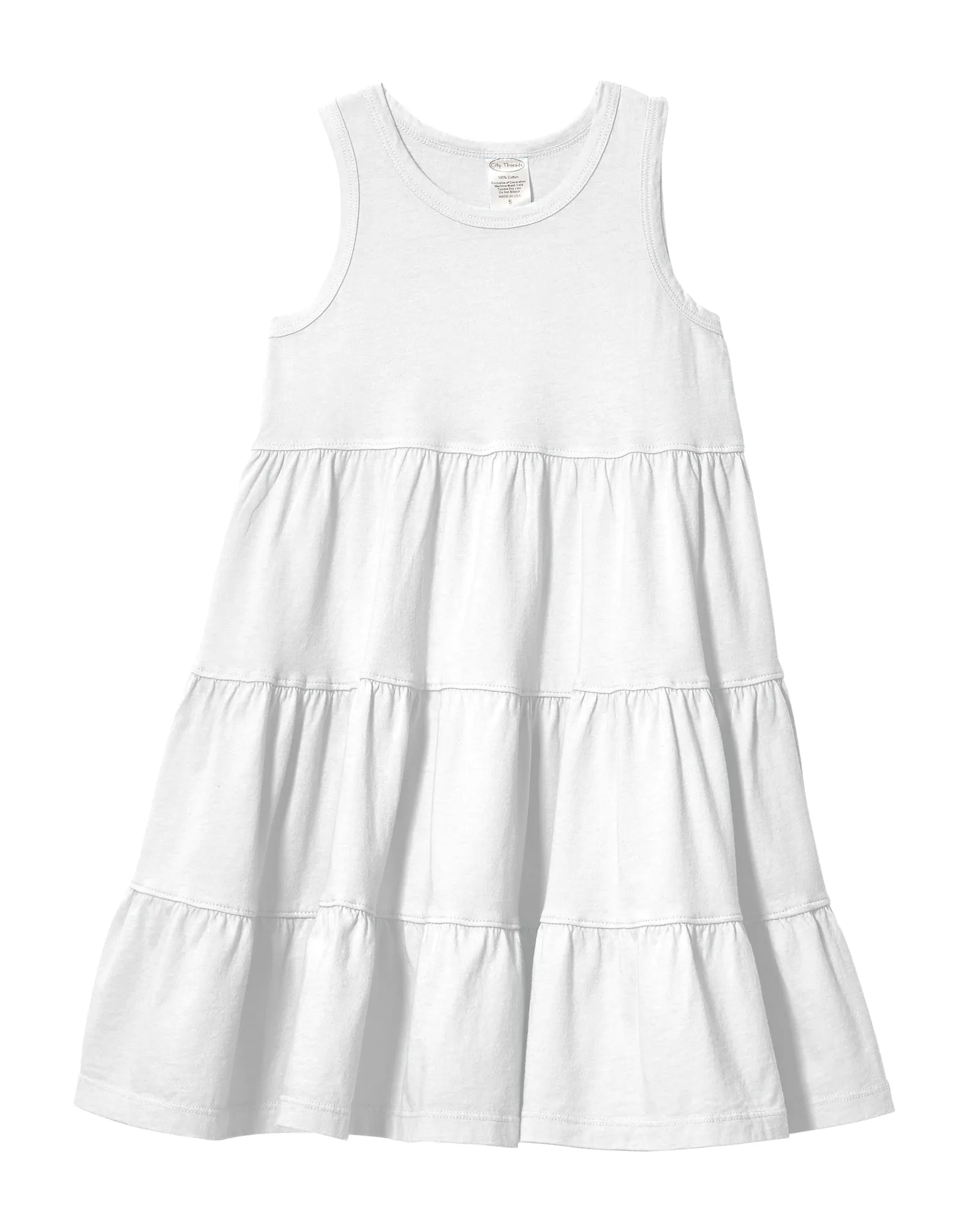 Girls Soft Cotton Jersey Tiered Tank Dress | White