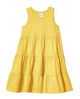 Girls Soft Cotton Jersey Tiered Tank Dress | Yellow