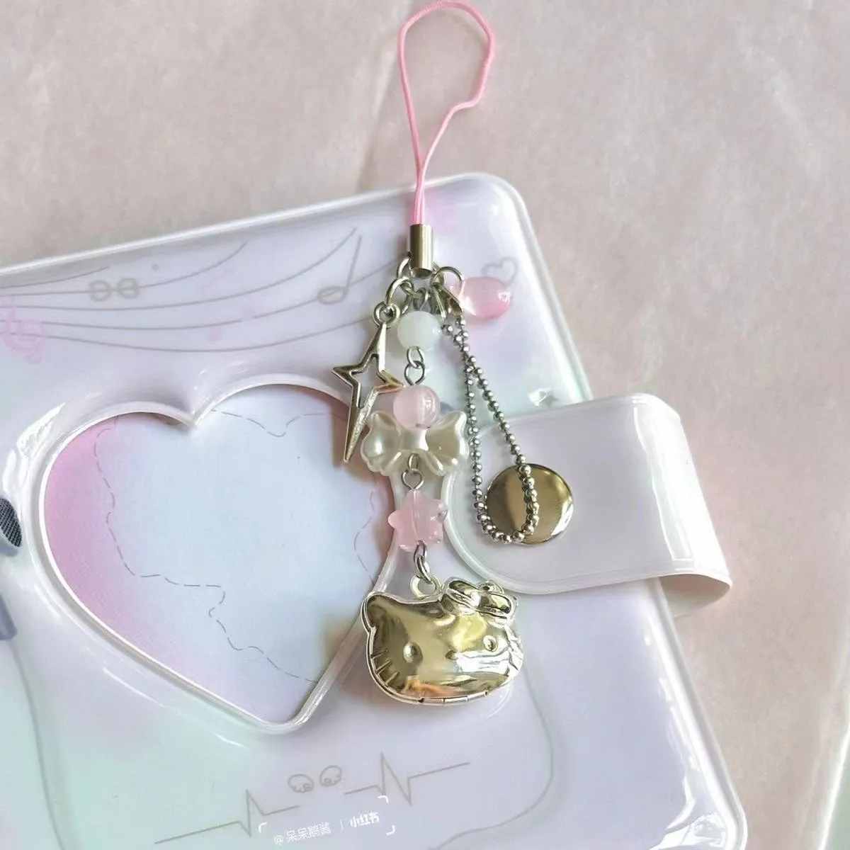 Girly Heart KT Cat Pendant Mobile Phone Case Accessories Beaded Handmade Chain